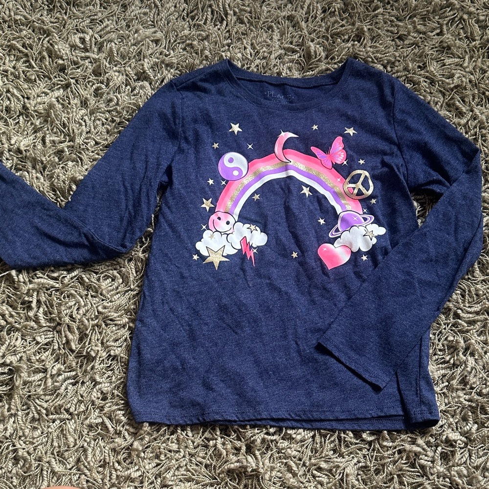 Place Navy Blue Long Sleeve Shirt with Rainbow Graphic